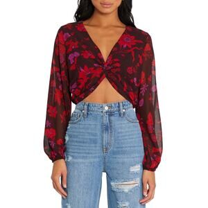 Sanctuary Sheer Long Sleeve Twist Detail Crop Top Night Wish Size M 1371